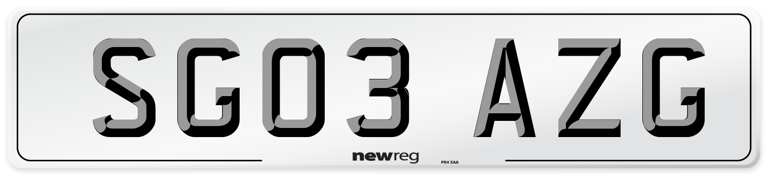 SG03 AZG Number Plate from New Reg